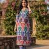 Women's Vibrant Ikat Print Cotton Suit Sets - Red, Blue & Green