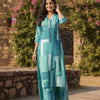 Women's Monochromatic Blue Geometric Print Rayon Suit Sets - Long Kurta
