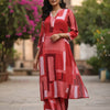 Women's Flared Red Geometric Block Print Rayon Suit Sets