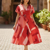 Aawari Red Abstract Print Rayon Midi Dresses for Women | Western Wear
