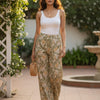 Floral Printed Chanderi Silk Wide Leg Trousers for Women