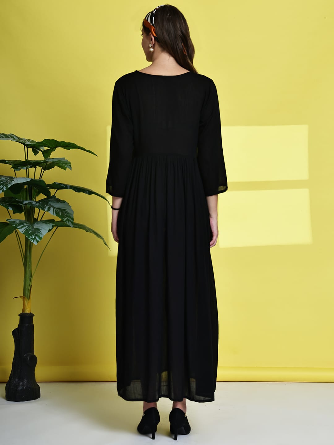 Aawari Women's Black Maxi Dresses with Floral Embroidery - Elegant Long Dress for Party & Festive Wear / Dresses / Western Wear