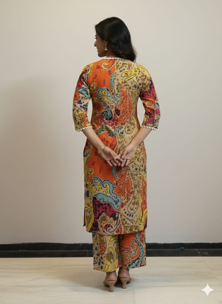 Women's Vibrant Abstract Print Cotton Suit Sets - Multicolor
