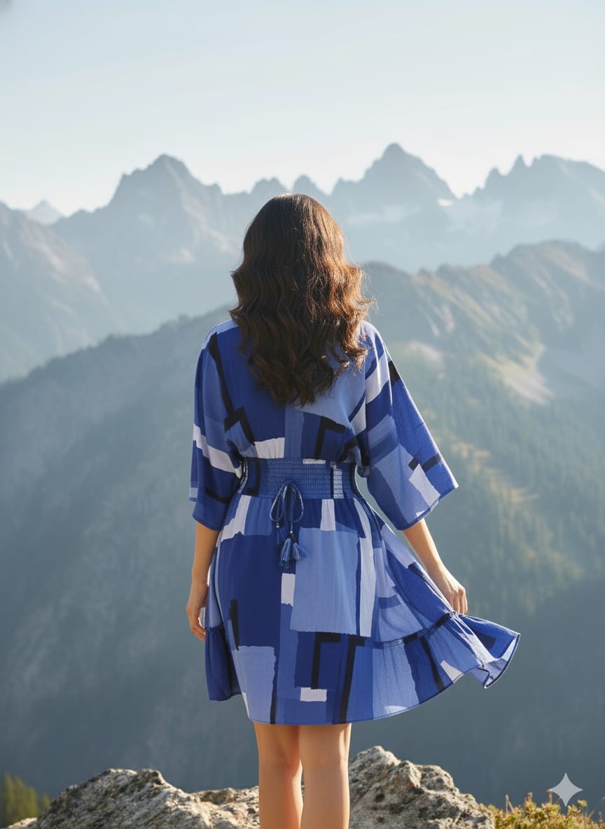 Blue Abstract Printed Rayon Dresses | Midi Dresses | Western Wear