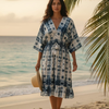 Blue & White Tie-Dye 100%Rayon Midi Dresses with Smocked Waist | Dresses | Western Wear