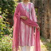 Pink Cotton Kurta Set with Embroidered Yoke & Dupatta